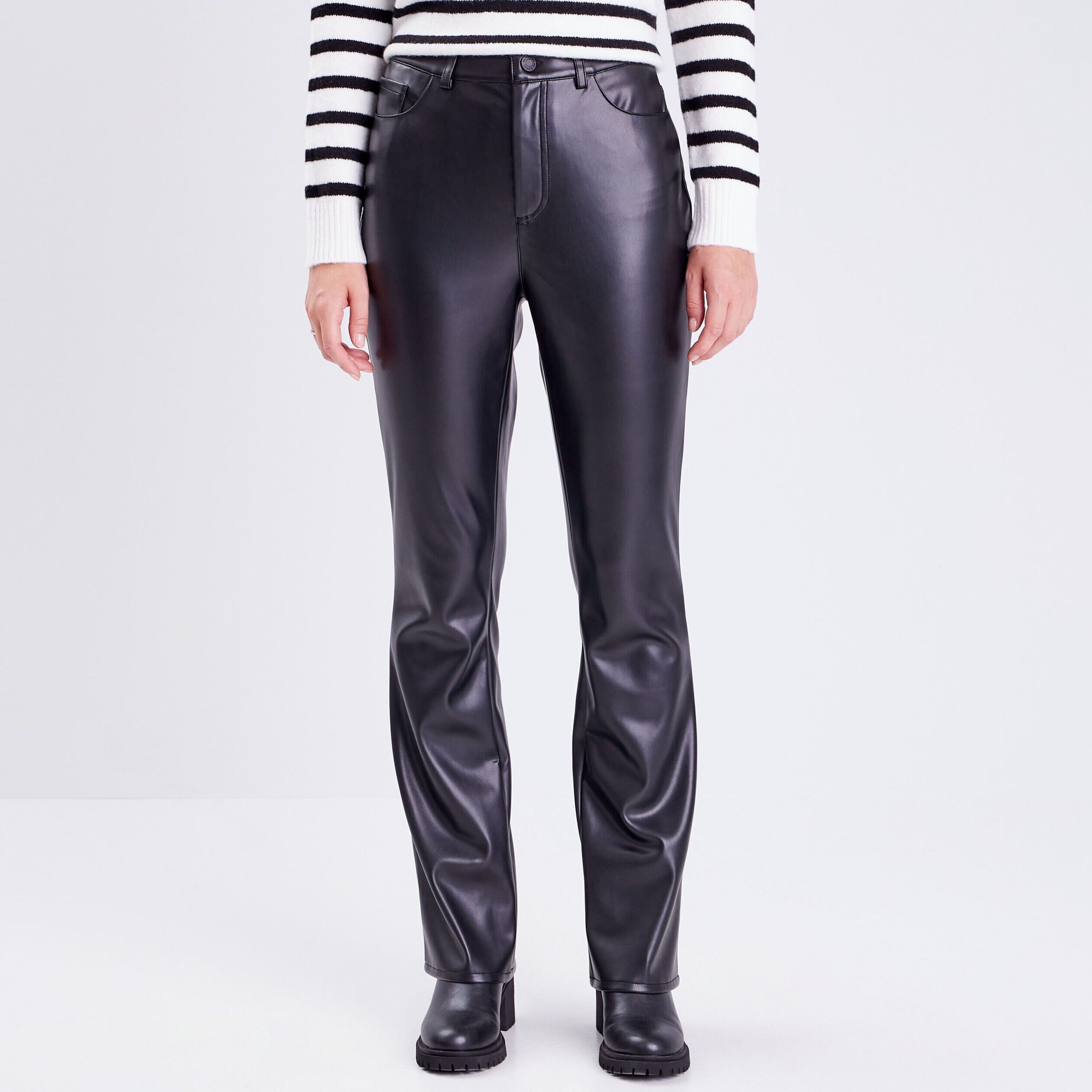 Pantalon flare simili cuir noir femme | Cache Cache
