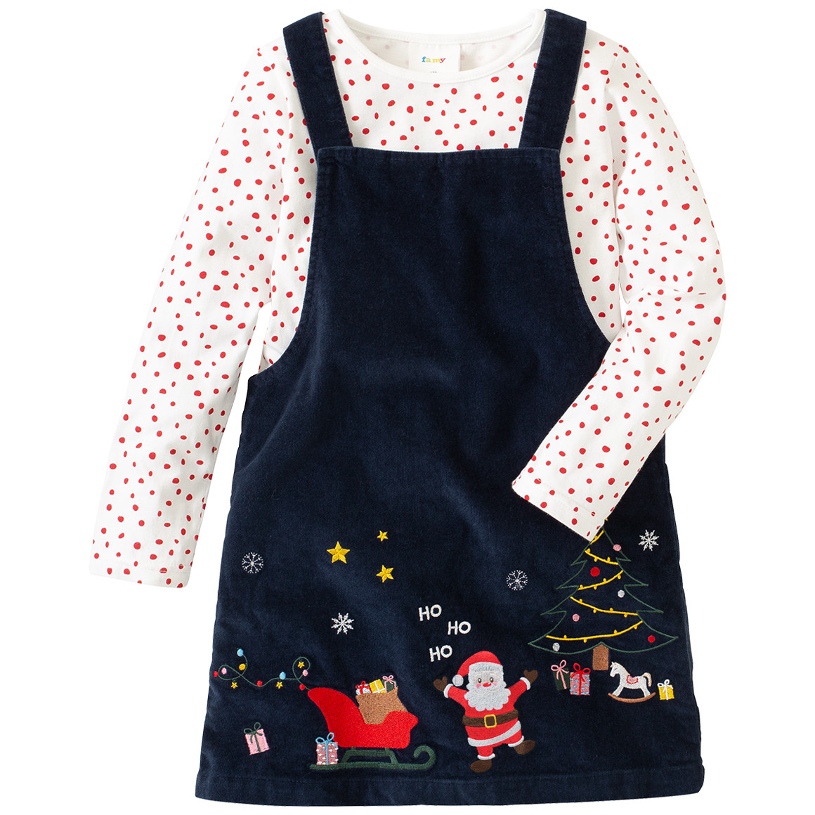 Baby Weihnachtskleid und Langarmshirt im Set dunkelblau / weiss