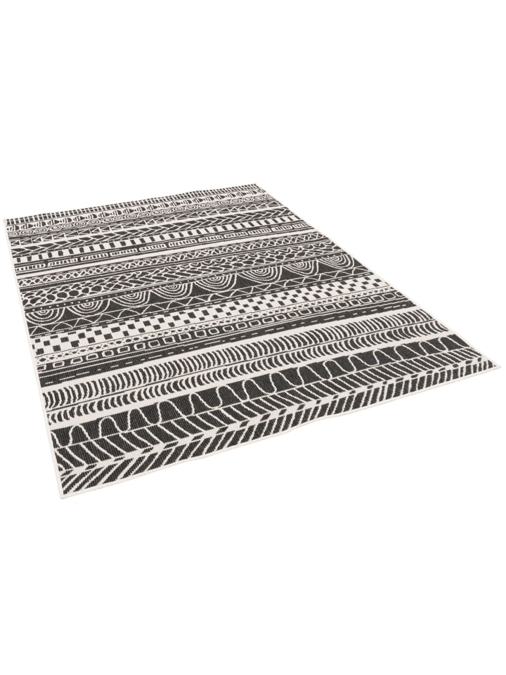 Pergamon In- und Outdoor Teppich Beidseitig Newport Ethno in Schwarz Weiss günstig kaufen 80 x 150cm