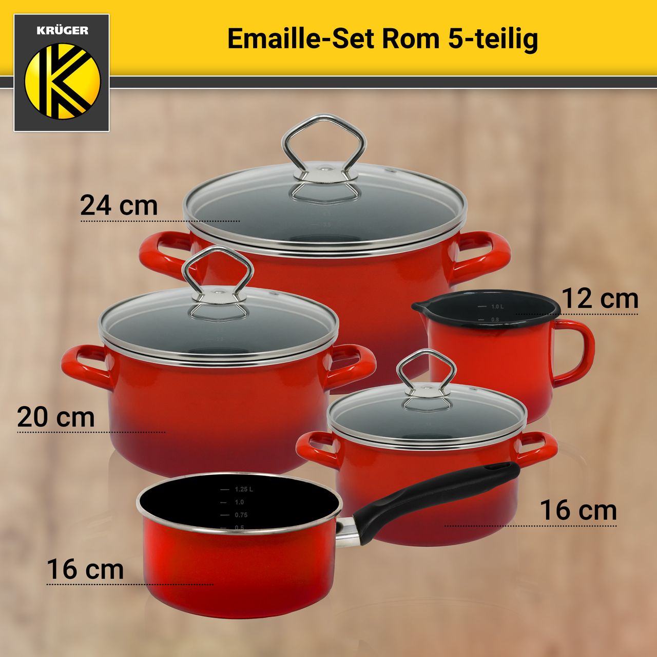 Karl Krüger Emailliertes Topf-Set ROM, 5tlg.