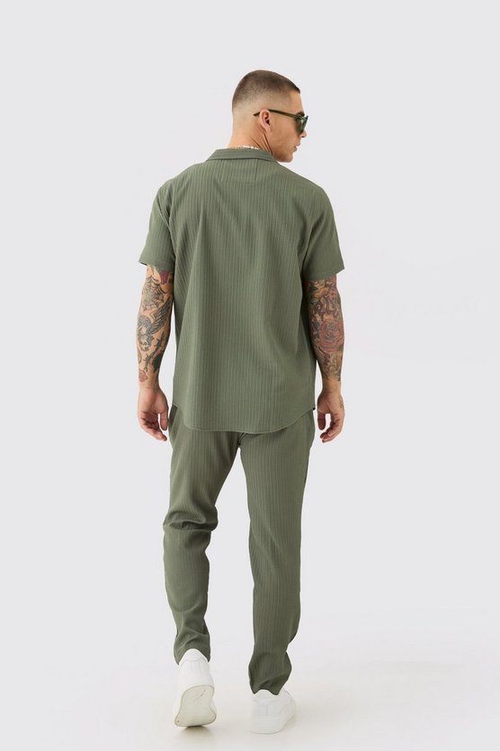 Seersucker Revere Collar Shirt & Trouser Set