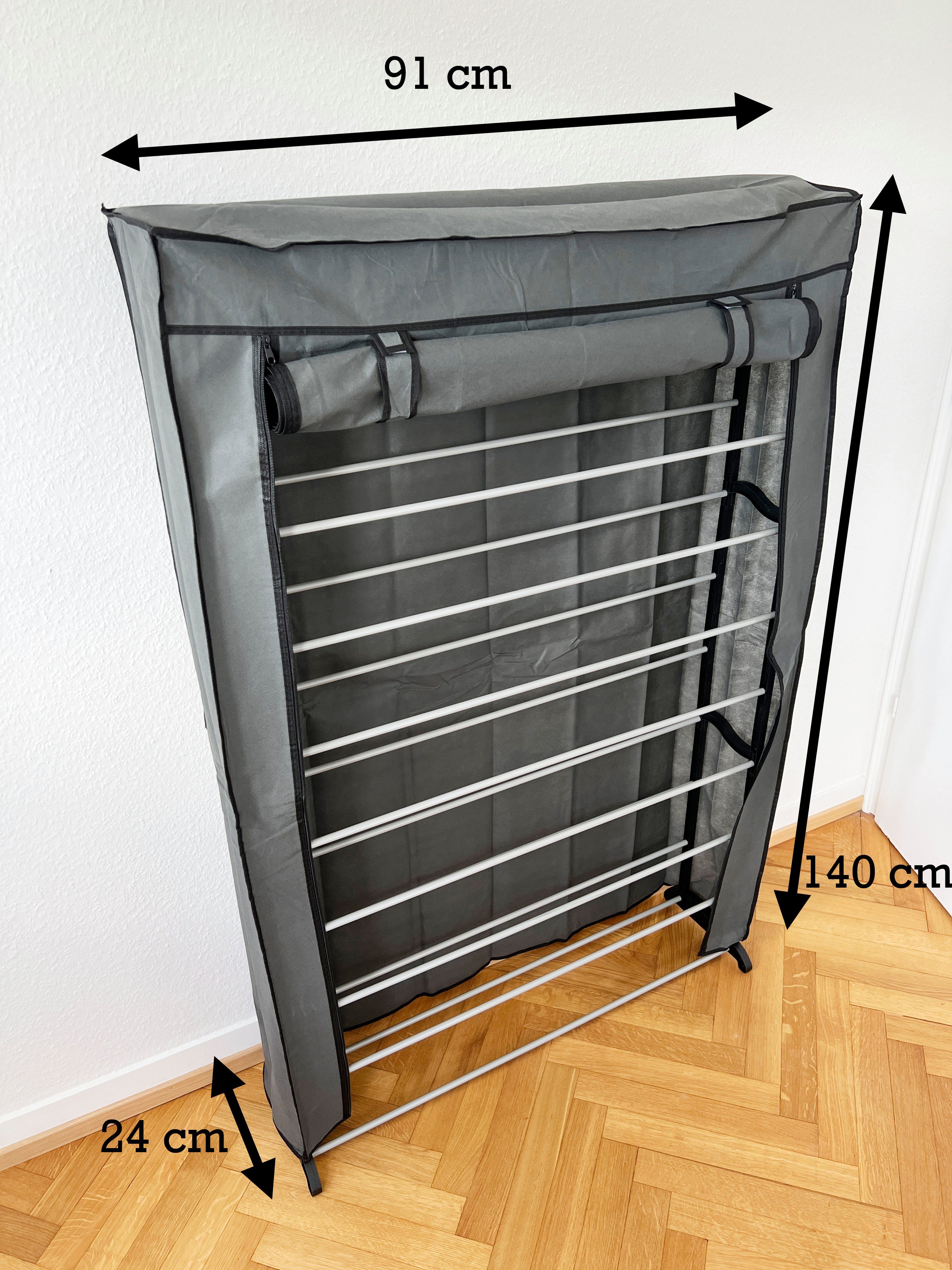 ADOB Schuhschrank Schuhregal fü 50 Paar Schuhe mit Vliess-Stoffhülle und Reissverschluss Korpus aus Metall/Kunststoff, Farbe grau