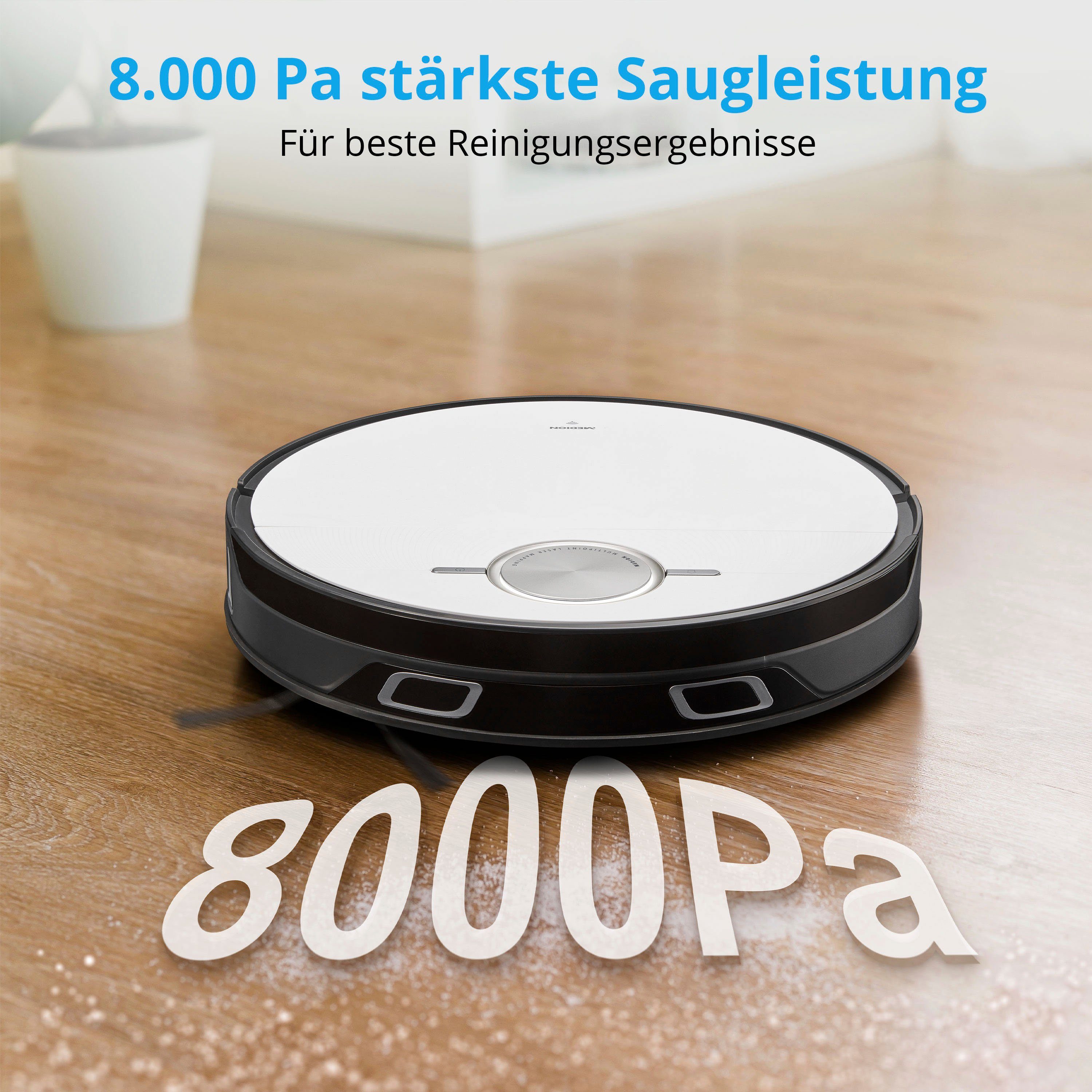 Medion® Saugroboter X50 SW (MD20004), mit Absaugstation, starke 8.000 Pa Saugkraft, No Go & Go Bereiche