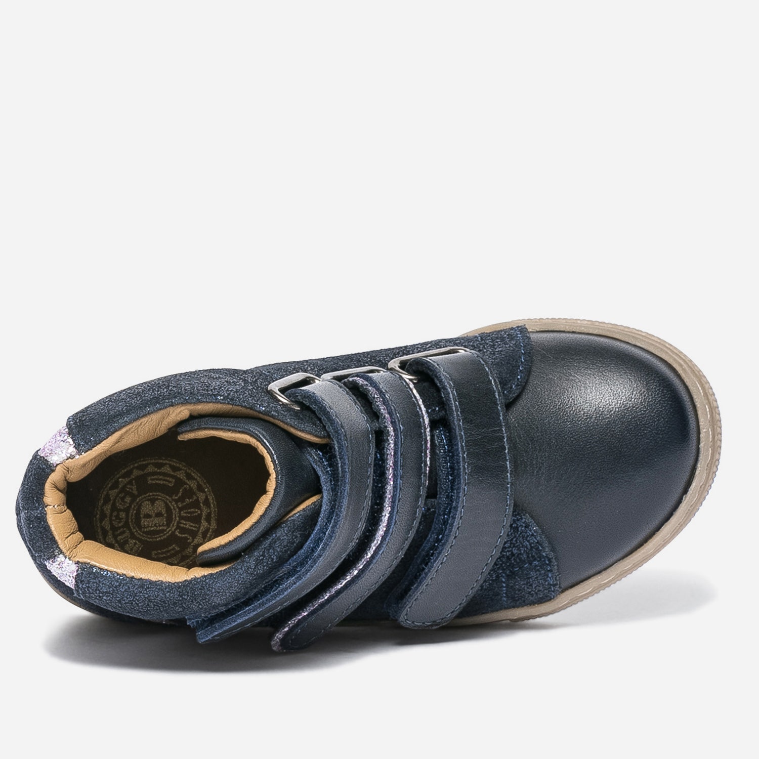 Boots BUGGY bleu marine en cuir à scratchs