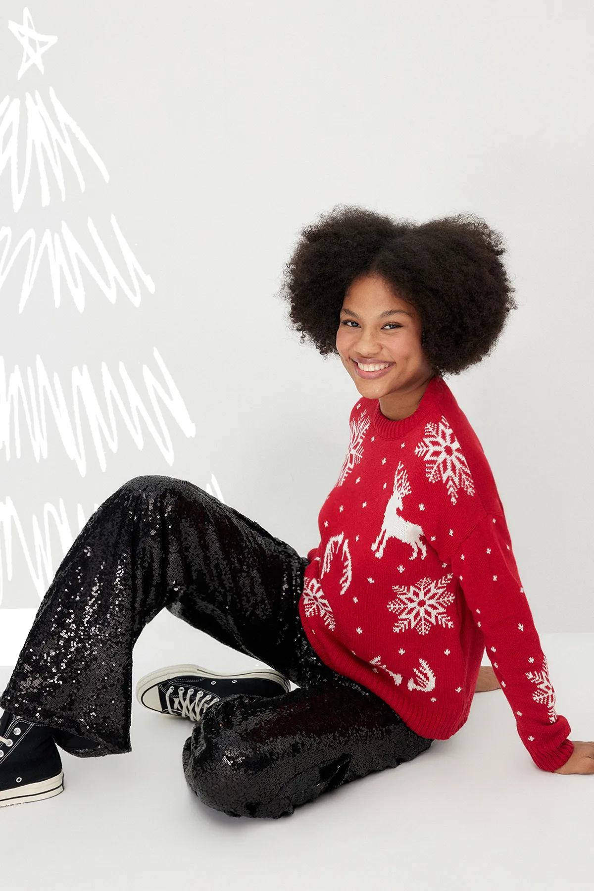 Trendyol Collection  Roter selbstgemusterter Strickpullover mit Rundhalsausschnitt TWOAW23KZ01591