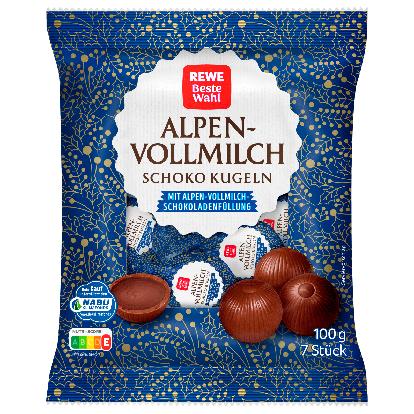 REWE Beste Wahl Alpenvollmilch Schoko Kugeln mit Alpen-Vollmilchschokoladenfüllung 100g