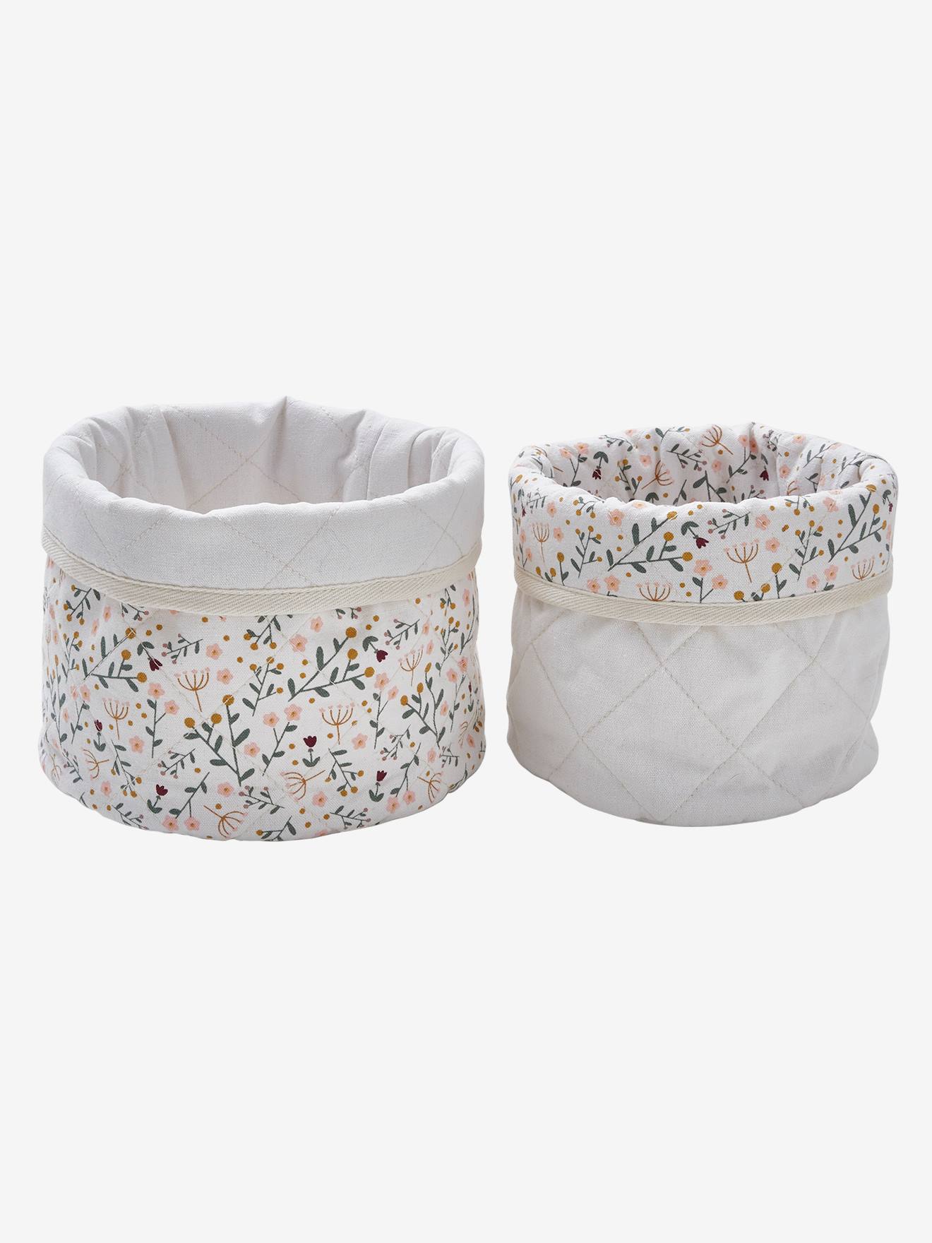 Lot de 2 paniers réversibles FLEURETTES beige