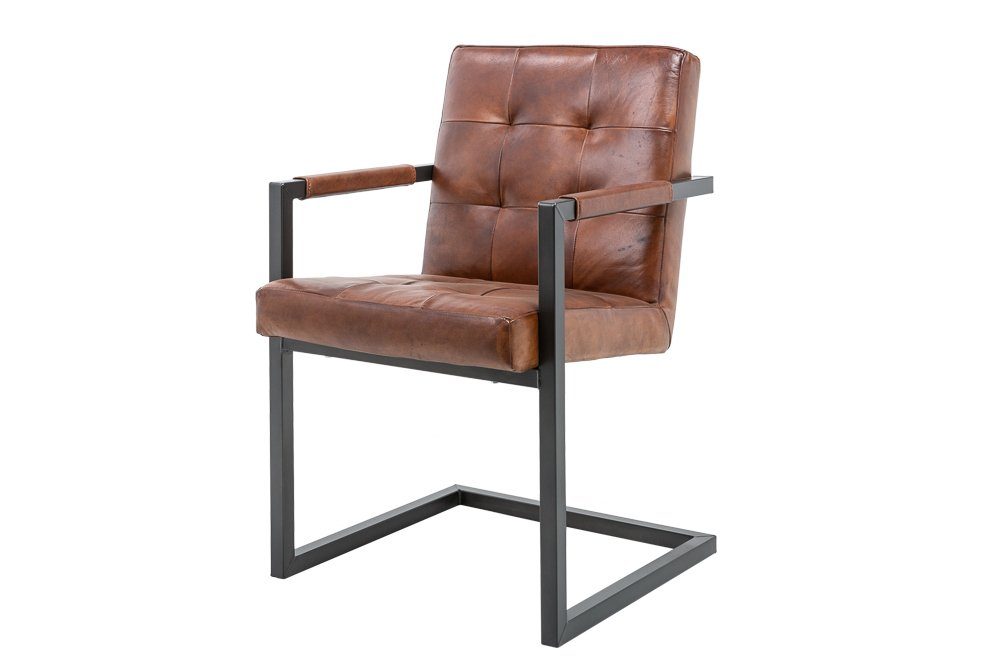 riess-ambiente Freischwinger GRAND BUFFALO braun / schwarz, Esszimmer · Leder · Metall · mit Armlehne · Industrial Design