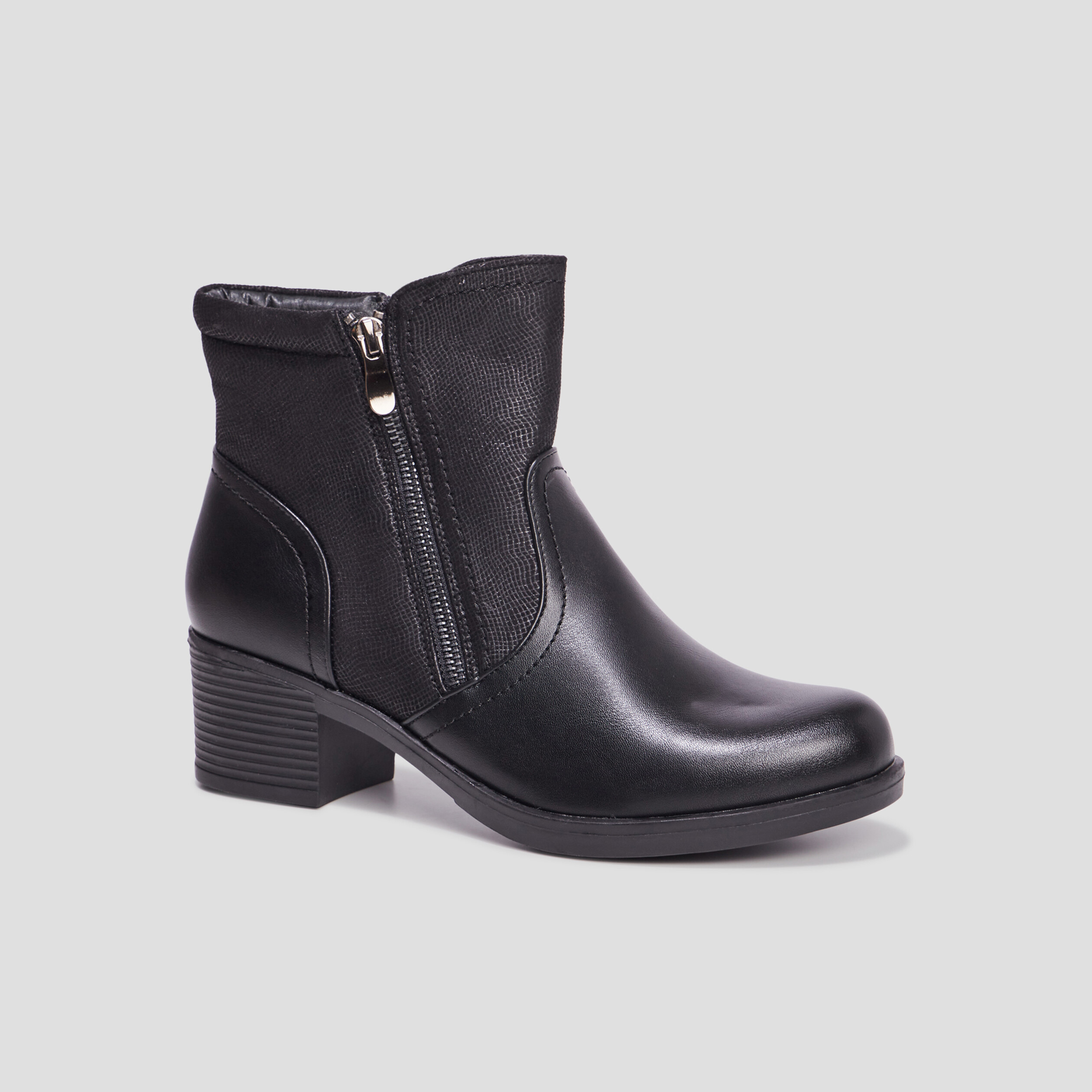Bottines doublées et zippées pied large noir femme | La Halle