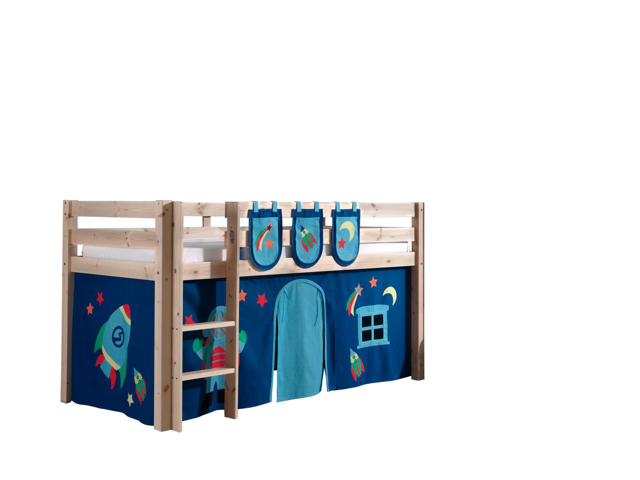 VIPACK Spielbett Pino mit Textilset Vorhang und 3 Taschen 