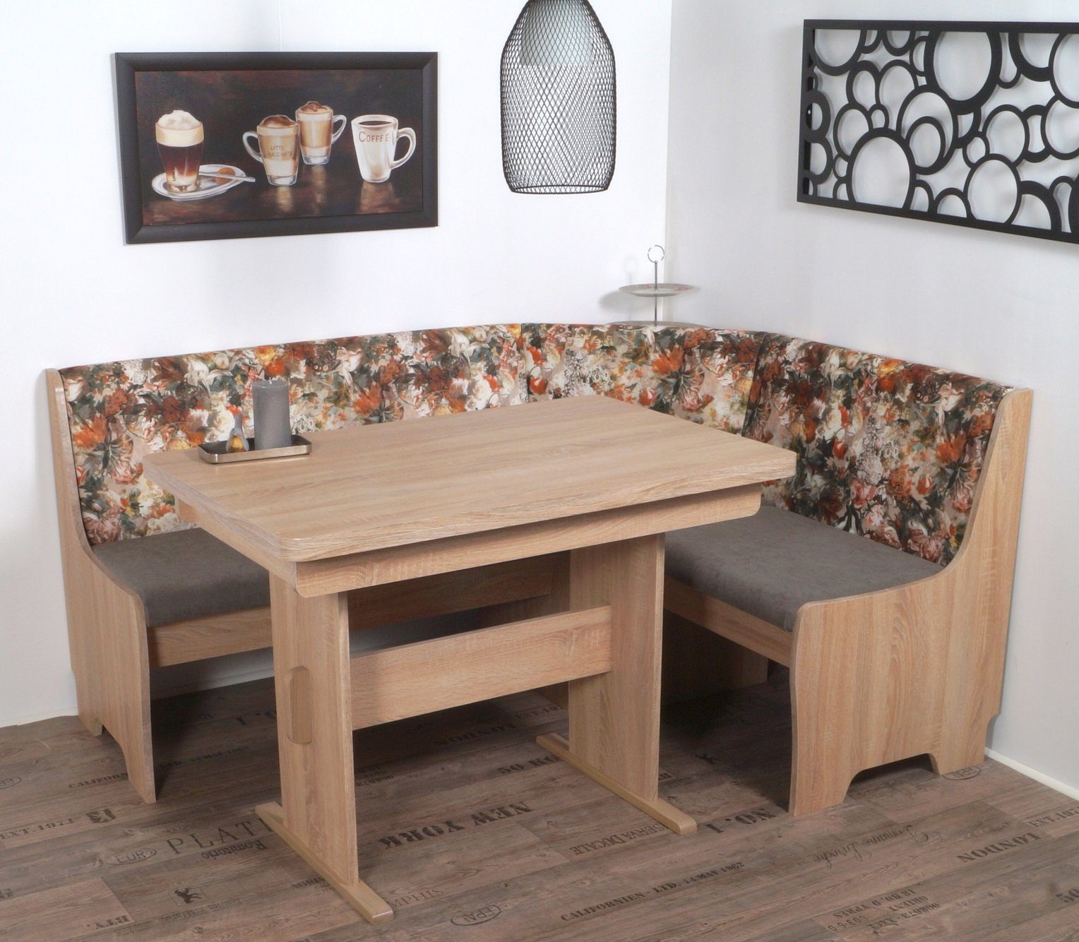 Stolebaenk Eckbankgruppe Hildesheim FGFL, (1 x Eckbank, 1 x Tisch, 2 x Stuhl), Tisch mit Auszug
