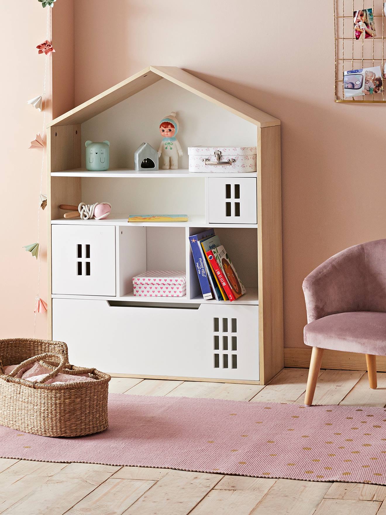 Vertbaudet Kinder Schrank MAISON, Hausform - natur/weiß