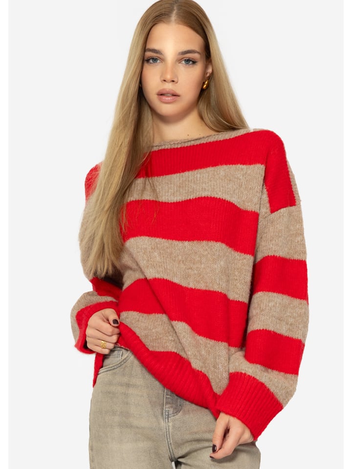 SASSYCLASSY Oversize Strick-Pullover in Rot, Beige günstig kaufen