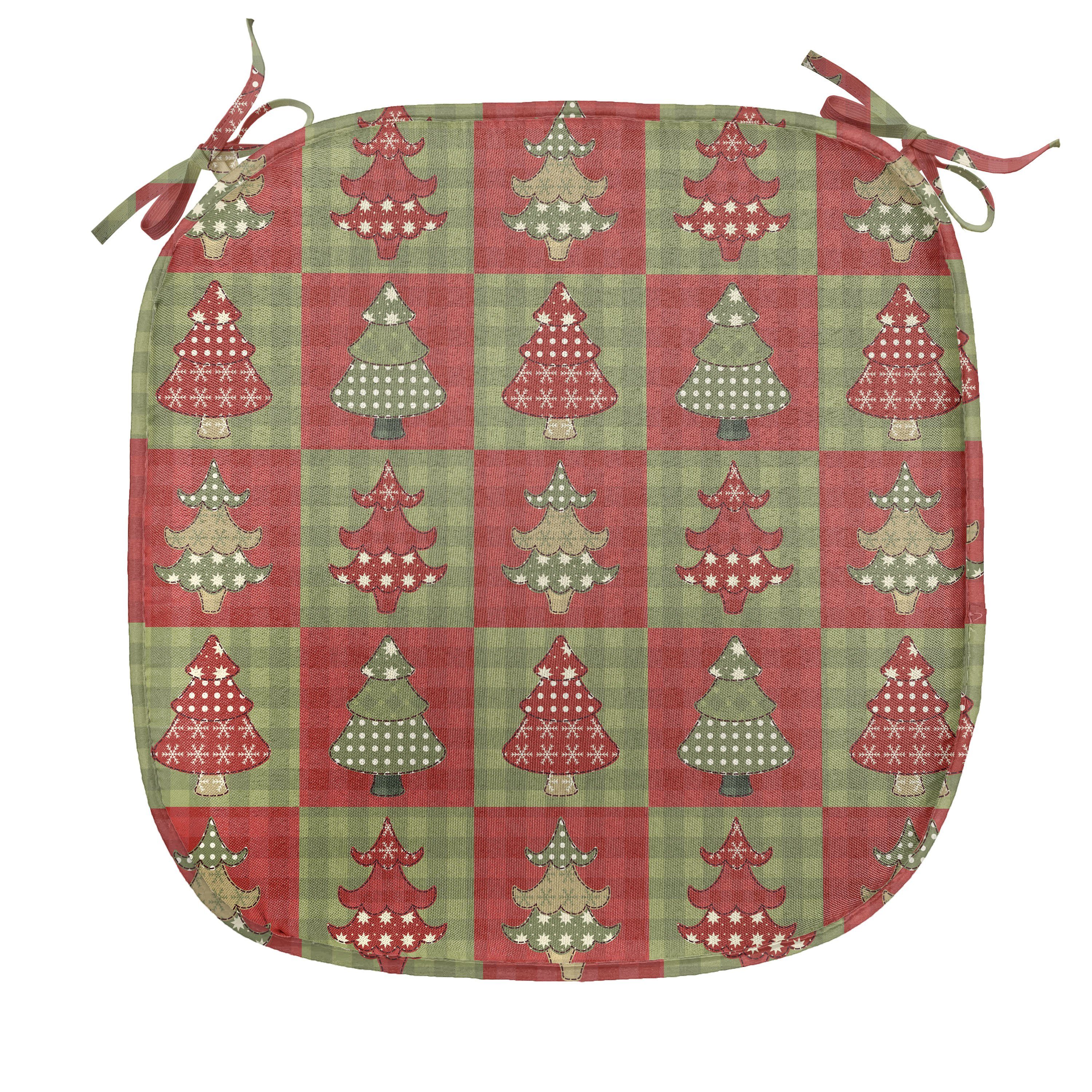 Abakuhaus Stuhlkissen Dekoratives wasserfestes Kissen mit Riemen für Küchensitze, Weihnachten Noel Trees Quilt