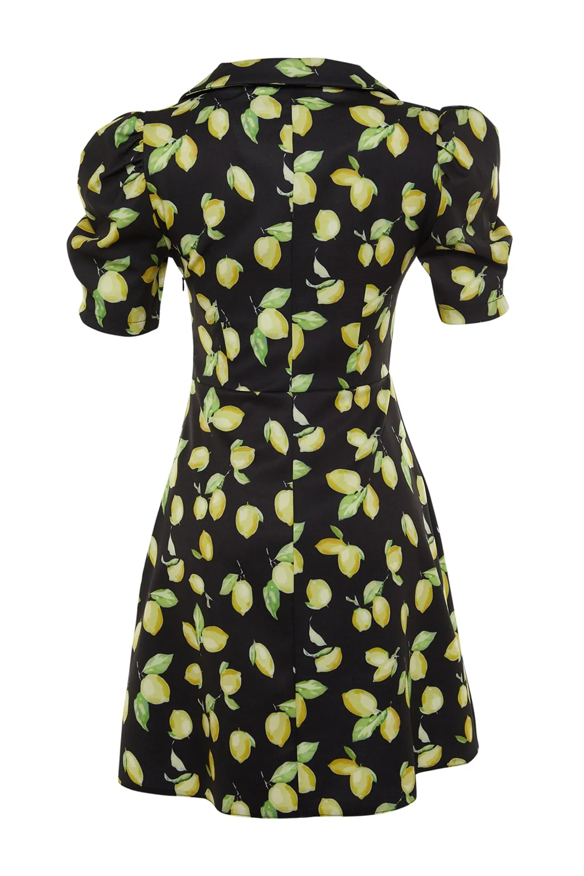 Trendyol Collection  Schwarzes Mini-Webkleid mit Ballonärmeln und Zitronenmuster TWOSS20EL1999