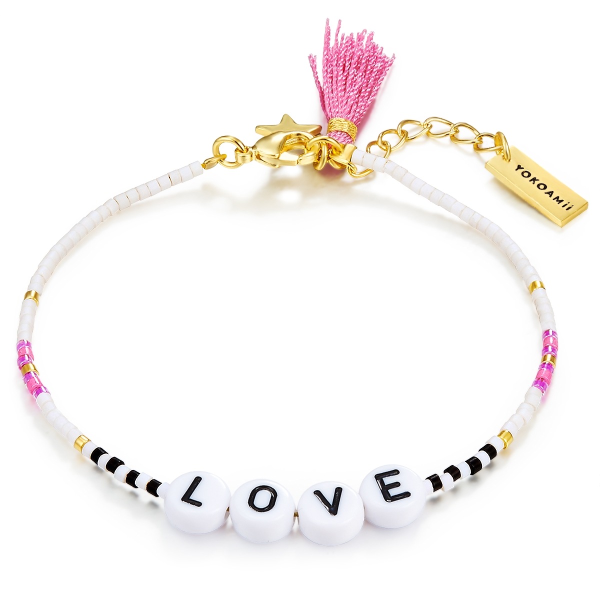 Armband Love Edelstahl Miyuki Perlen in Gelbgold