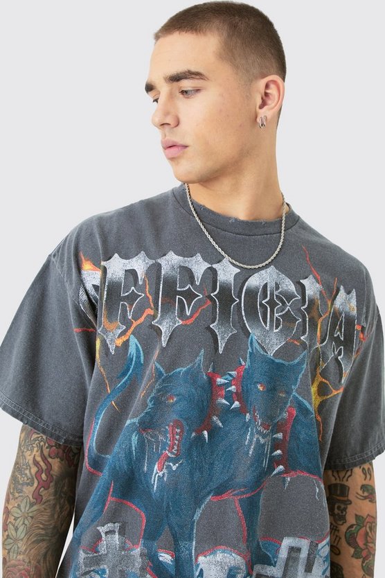 Zerrissenes Oversize T-Shirt mit Official Homme Print