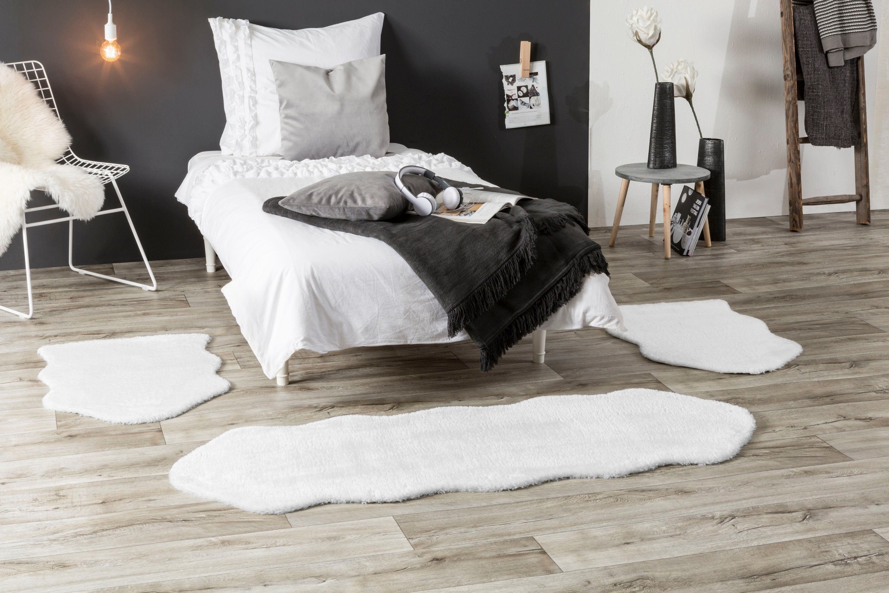 Bettumrandung Bettvorleger Lamm Fellimitat Andiamo, Höhe 20 mm, (3-tlg), Kunstfell, sehr weicher Flor, waschbar, Bettvorleger, Läufer-Set