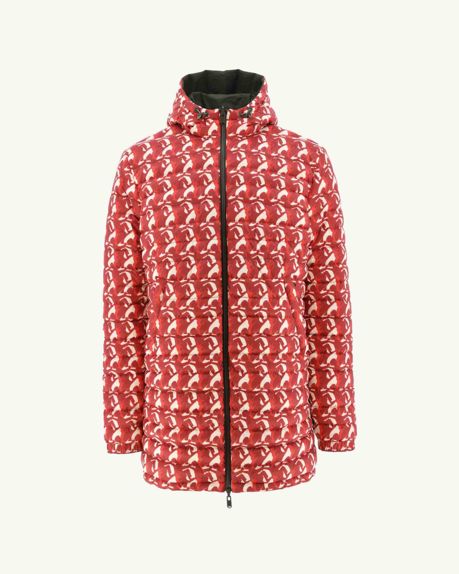 Doudoune longue réversible à capuche Army/Monogram rouge vif Amsterdam
