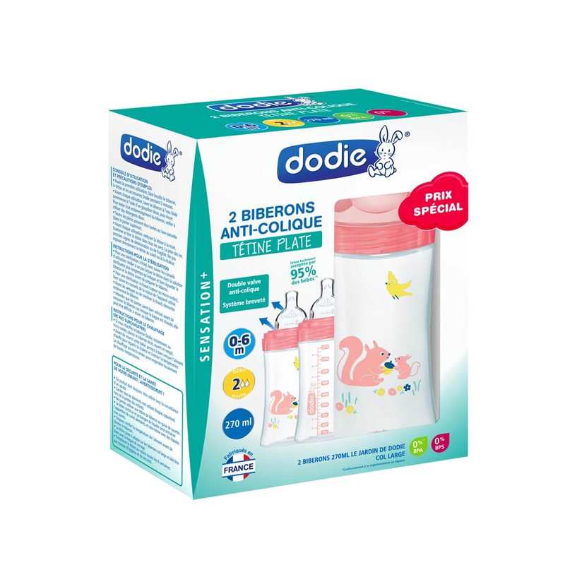 Lot de 2 biberons 0-6 mois anti colique 270 ml Dodie