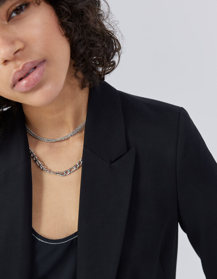 Veste tailleur en twill noir coupe ajustée femme