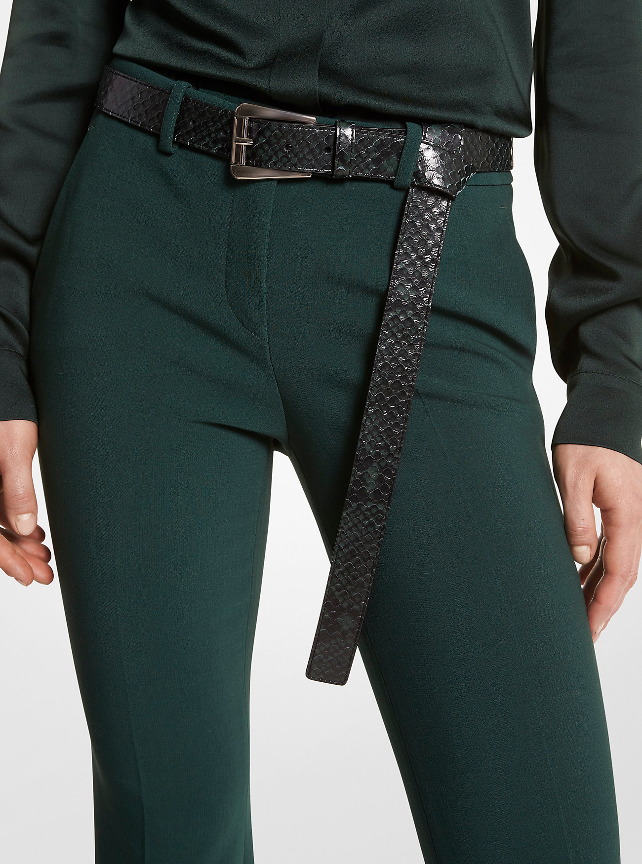 Joni Python Embossed Leather Trouser Belt - FOREST