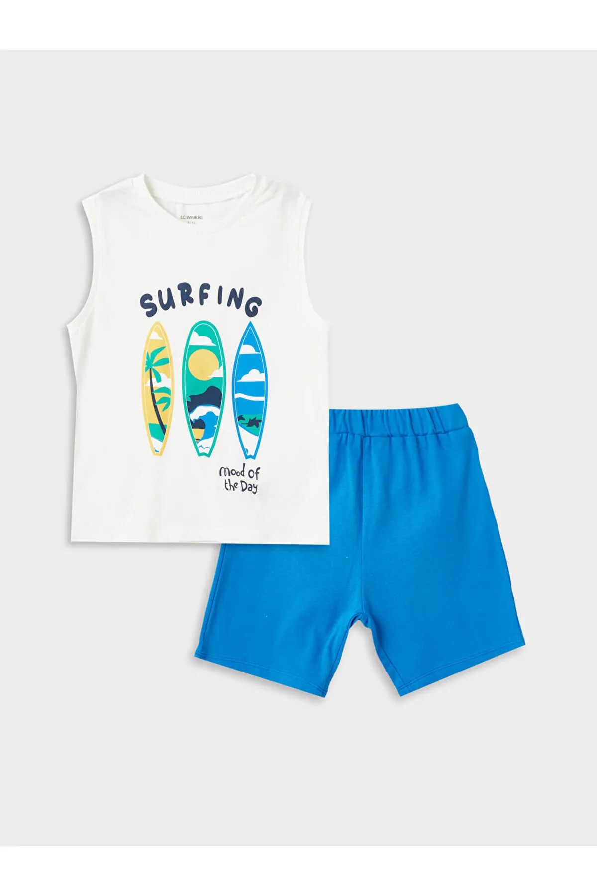 LC Waikiki  Bedrucktes Unterhemd und Shorts für Babys mit Rundhalsausschnitt, 2er-Set