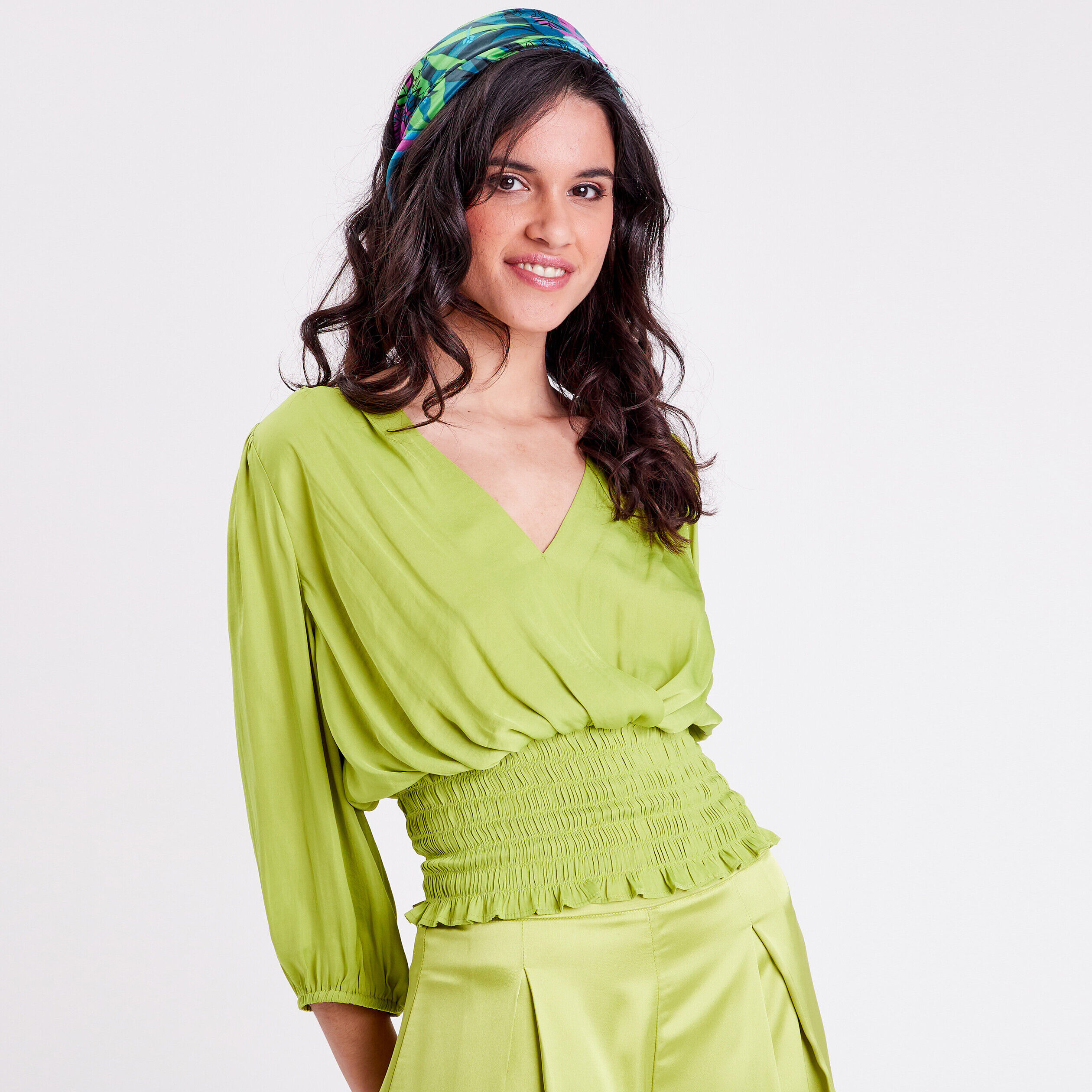 Blouse manches 3/4 vert anis femme | Cache Cache
