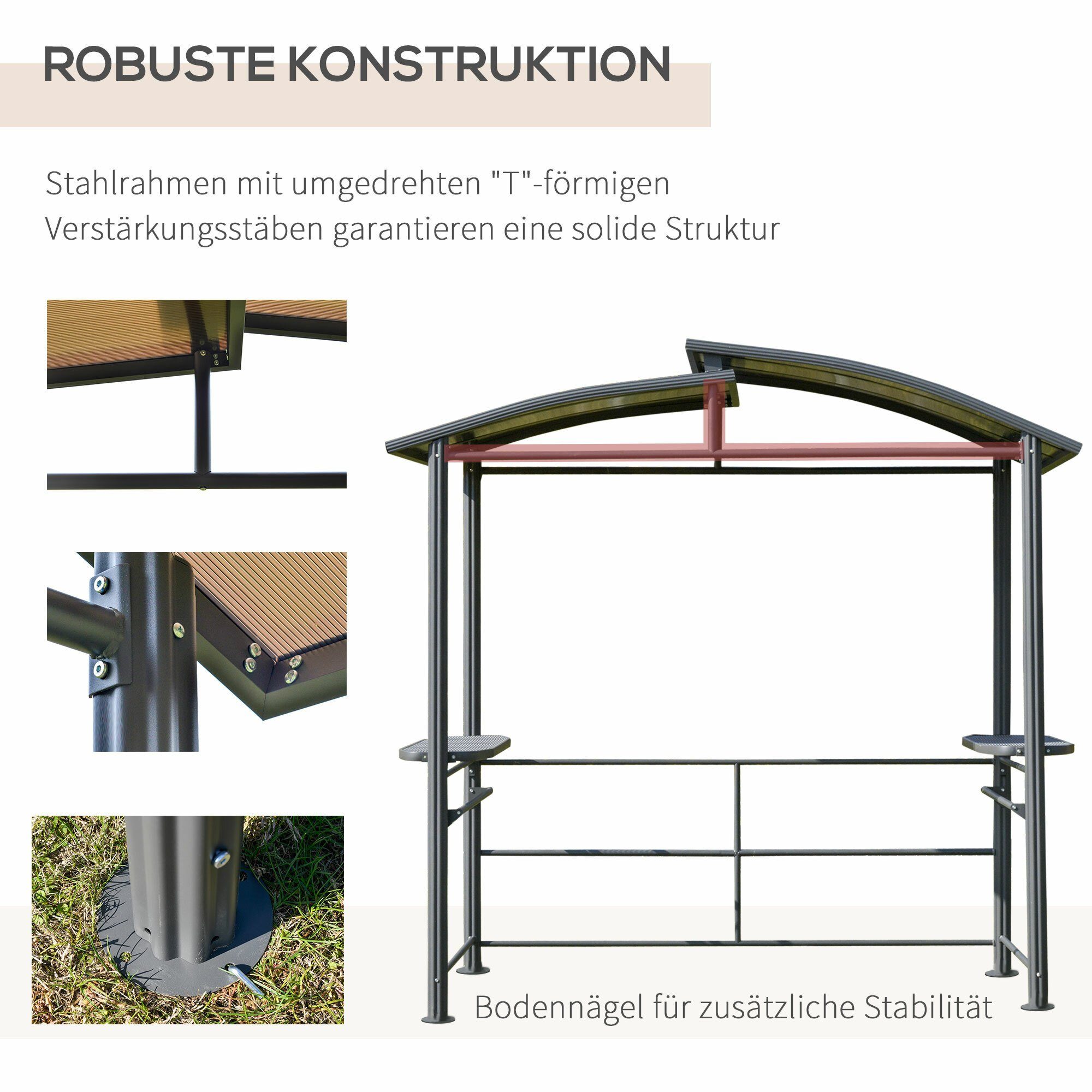 Outsunny Grillpavillon Grillpavillon mit Flammschutzdach