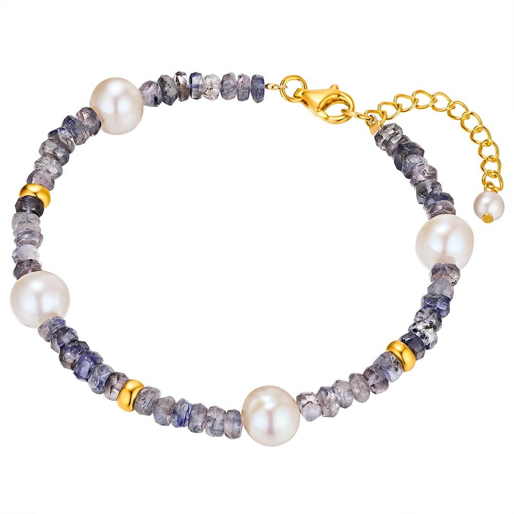 Valero Pearls Bracelet Argent sterling cyanite Perle de culture d'eau douce en Or jaune Bracelet