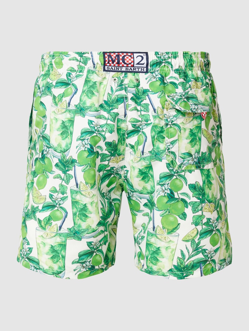 Badehose mit Label-Patch Modell 'GUSTAVIA' in weiß