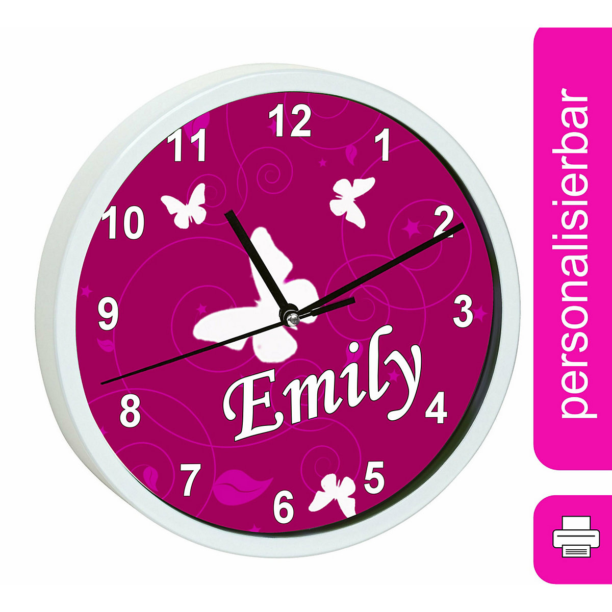 Kinder Wanduhr personalisiert mit Name Schmetterling Brombeere