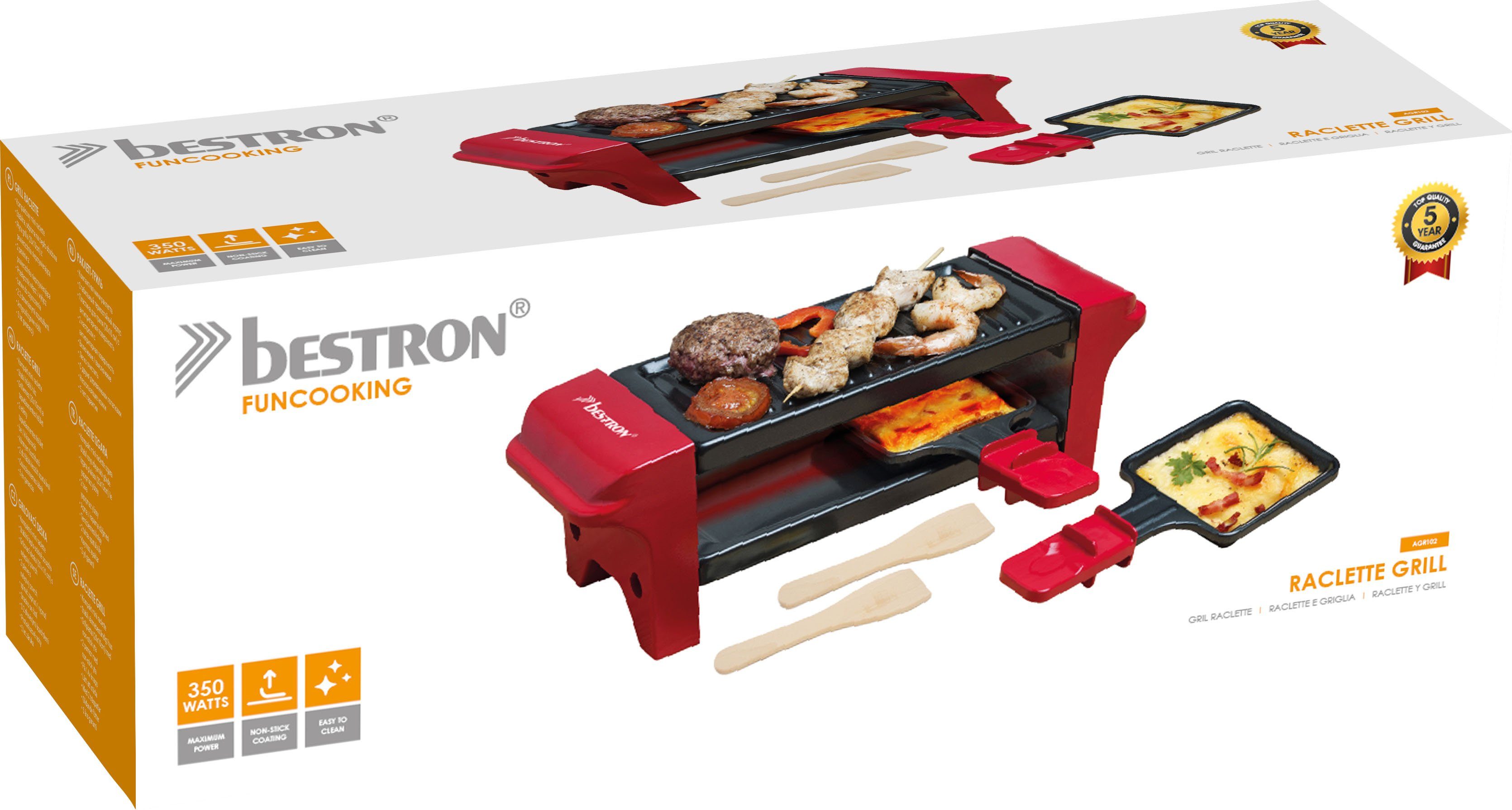 bestron Raclette AGR102, 2 Raclettepfännchen, 350 W, Antihaftbeschichtung