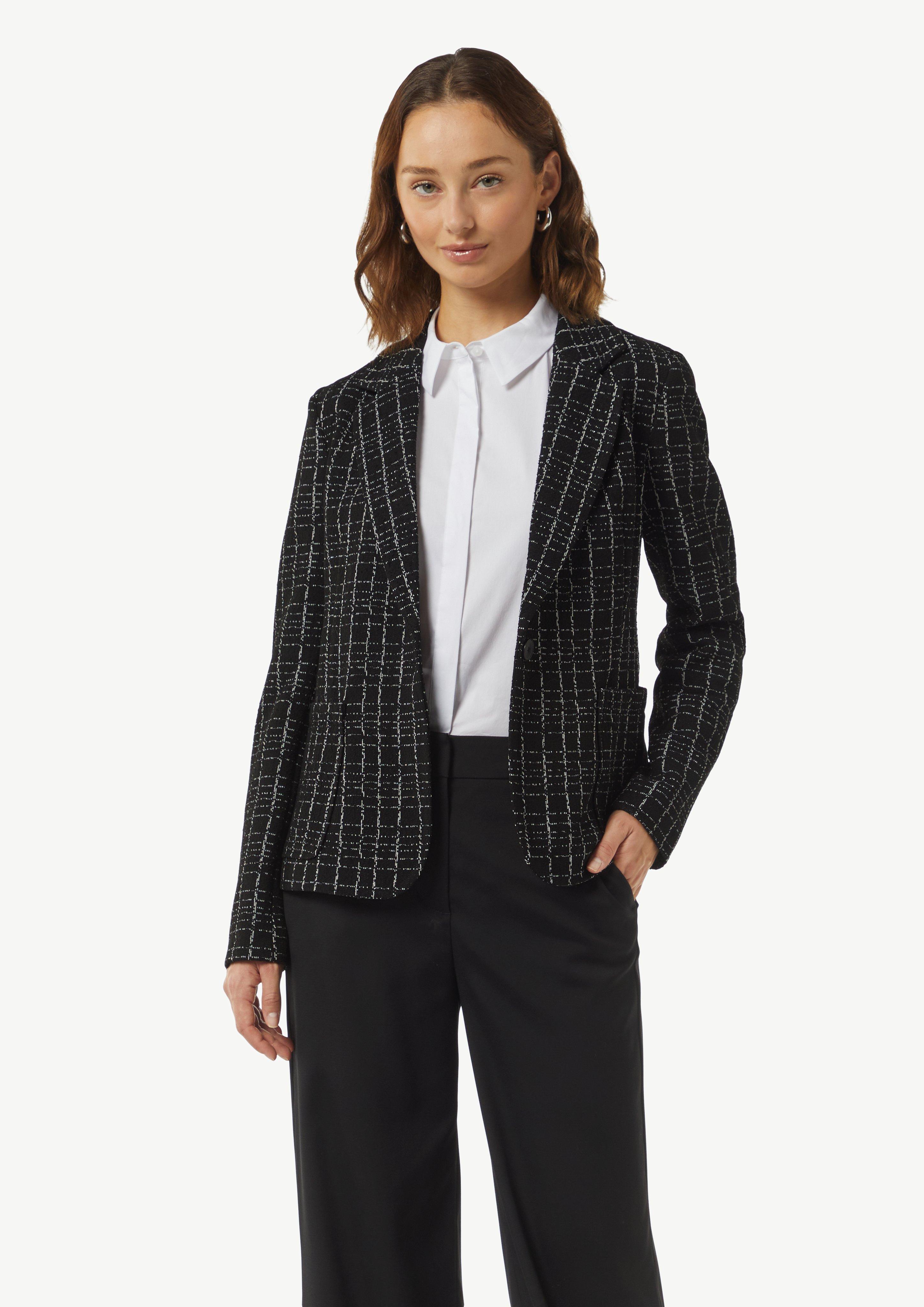 Bouclé-Blazer in karierter Musterung - schwarz