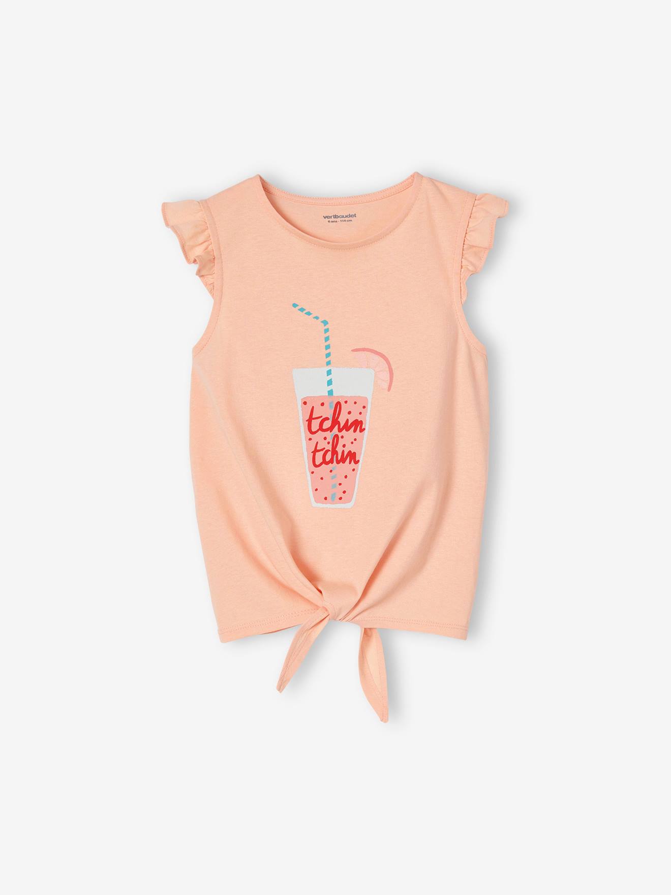 Ensemble T-shirt effet noué et short à volants fille vert d'eau