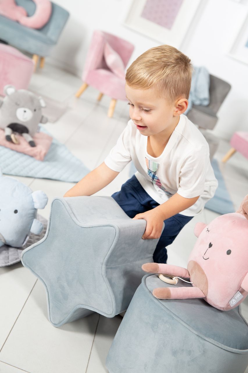 Roba Kinderhocker in Sternform „Lil Sofa“, bequemer Hocker mit Samtstoff in Sky/Hellblau bezogen
