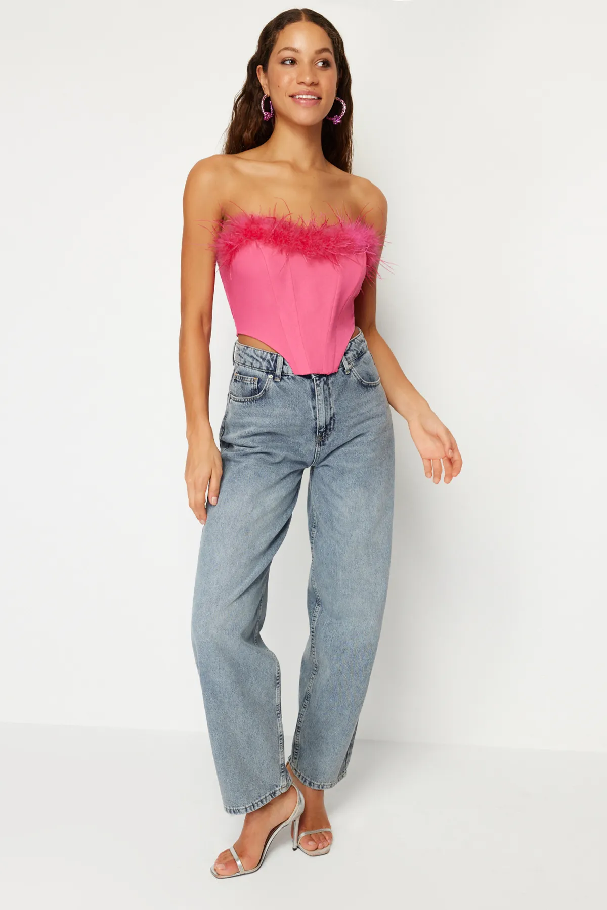 Trendyol Collection  Fuchsiafarbenes, gefüttertes, gewebtes Otrish-Bustier TPRSS22BS00018
