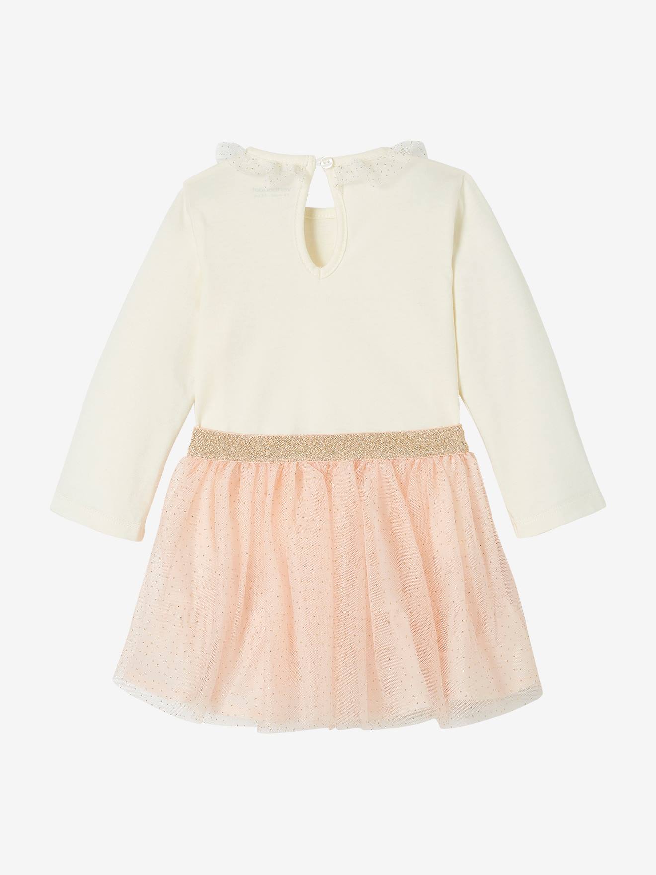 Ensemble bébé T-shirt à collerette et jupe en tulle écru