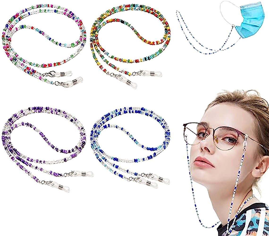 DRSEON Brillenkette 4 Stück Brillenkette, Bunte Perlen Maskenband