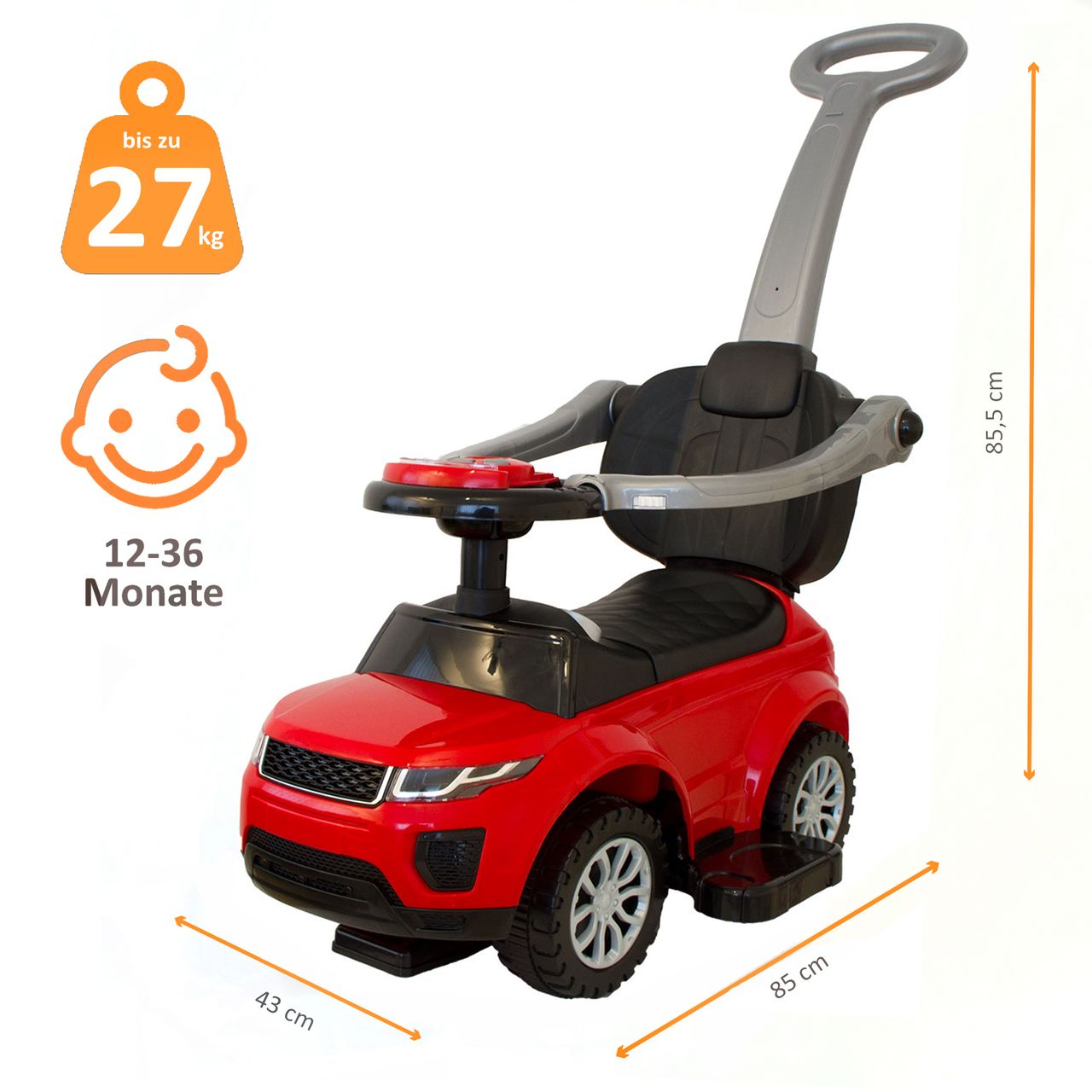 Lemodo Rutschauto mit Schiebestange, Rutschfahrzeug ab 1 Jahr, rot