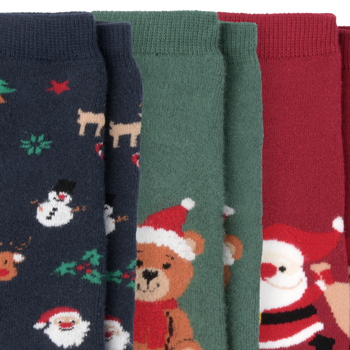 3 Paar Baby Weihnachtssocken im Set dunkelrot / dunkelblau / dunkelgrün