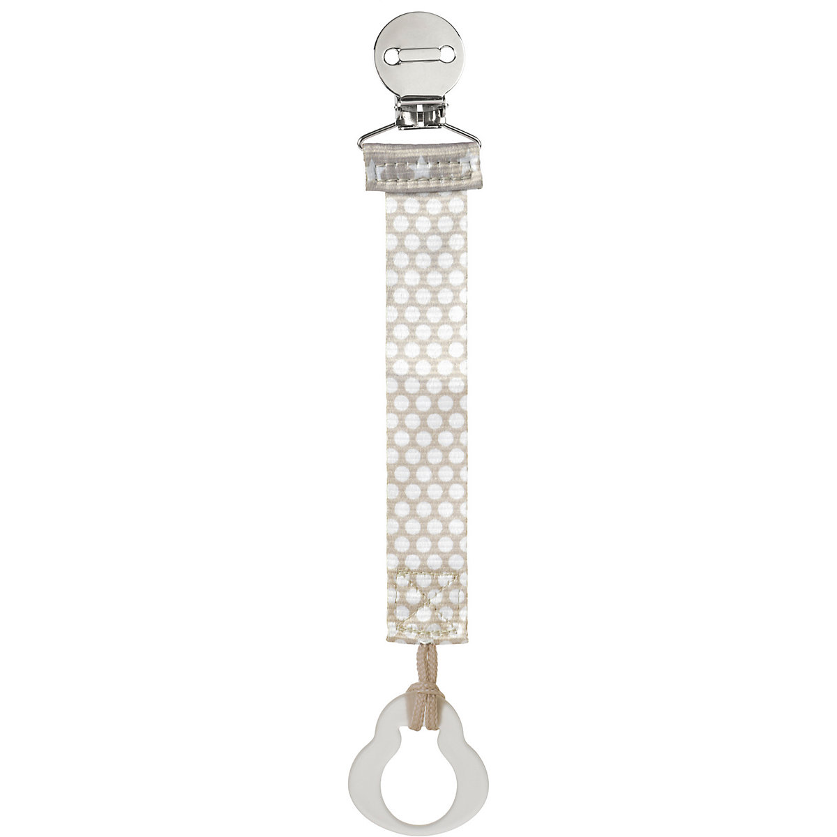 Schnullerband Neutral, mit Knopf und Ring, Punkte beige