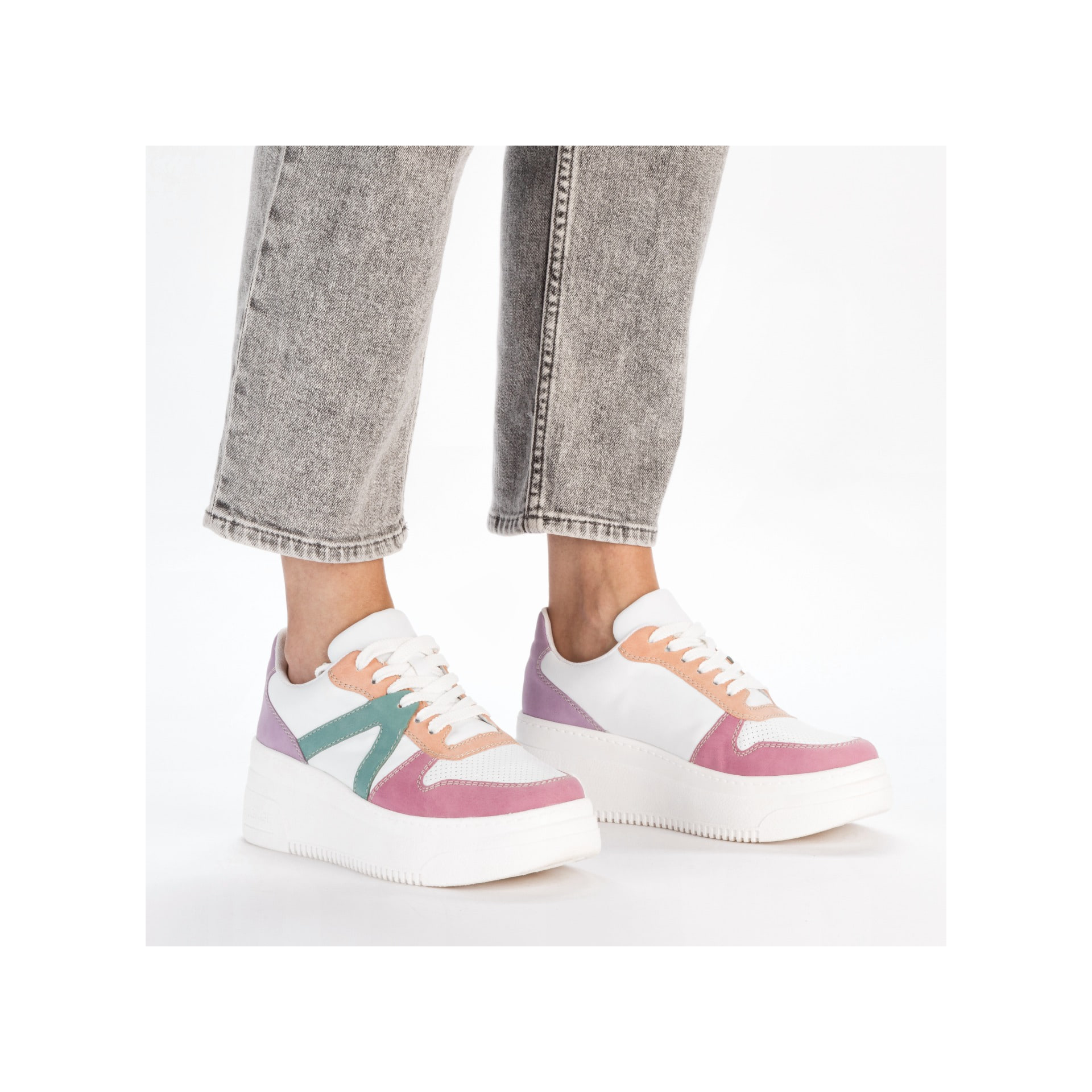 Rieker Damen Sneaker Low eisweiss-mehrfarbig