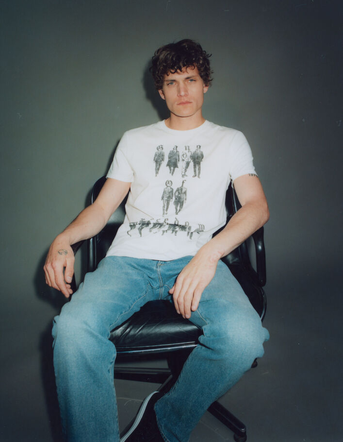 T-shirt blanc visuel gang en costumes Homme