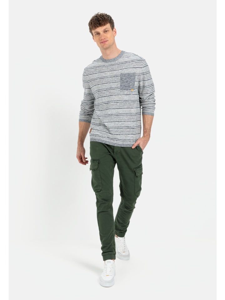 Camel Active Strickpullover im Streifenmuster in Blau-Grau günstig kaufen