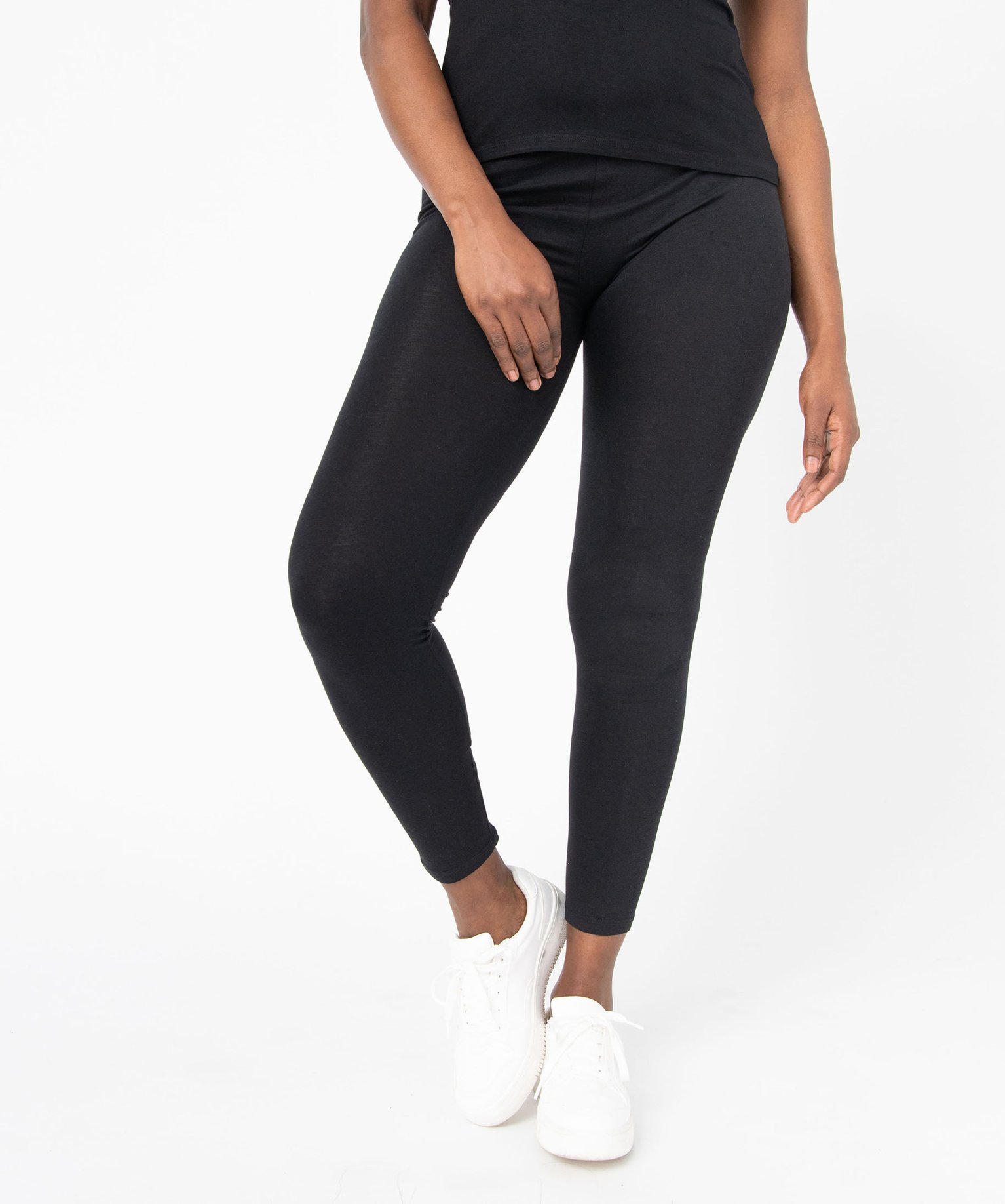 Legging femme uni en coton extensible noir | GEMO