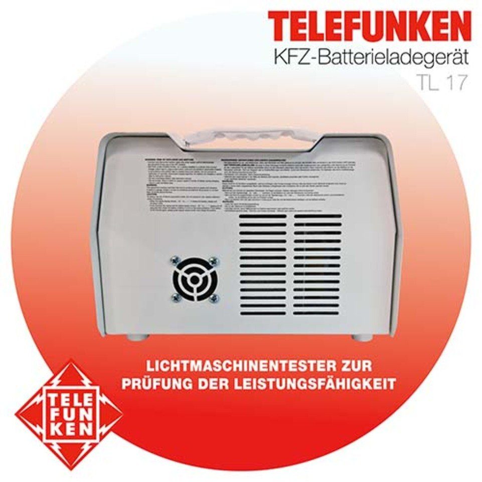 Telefunken Telefunken KFZ-Batterieladegerät TL 17 Autobatterie-Ladegerät (2,61 mA, Schutz gegen Kurzschluss Überlastung, autom. Batterietyperkennung)