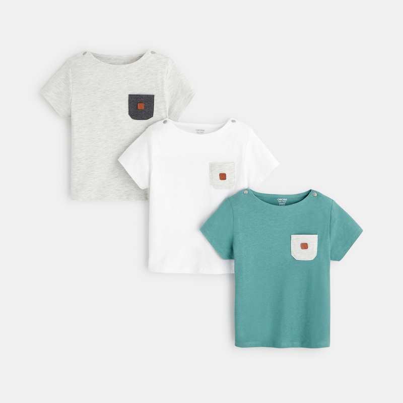 T-shirt jersey poche poitrine (lot de 3) vert bébé garçon