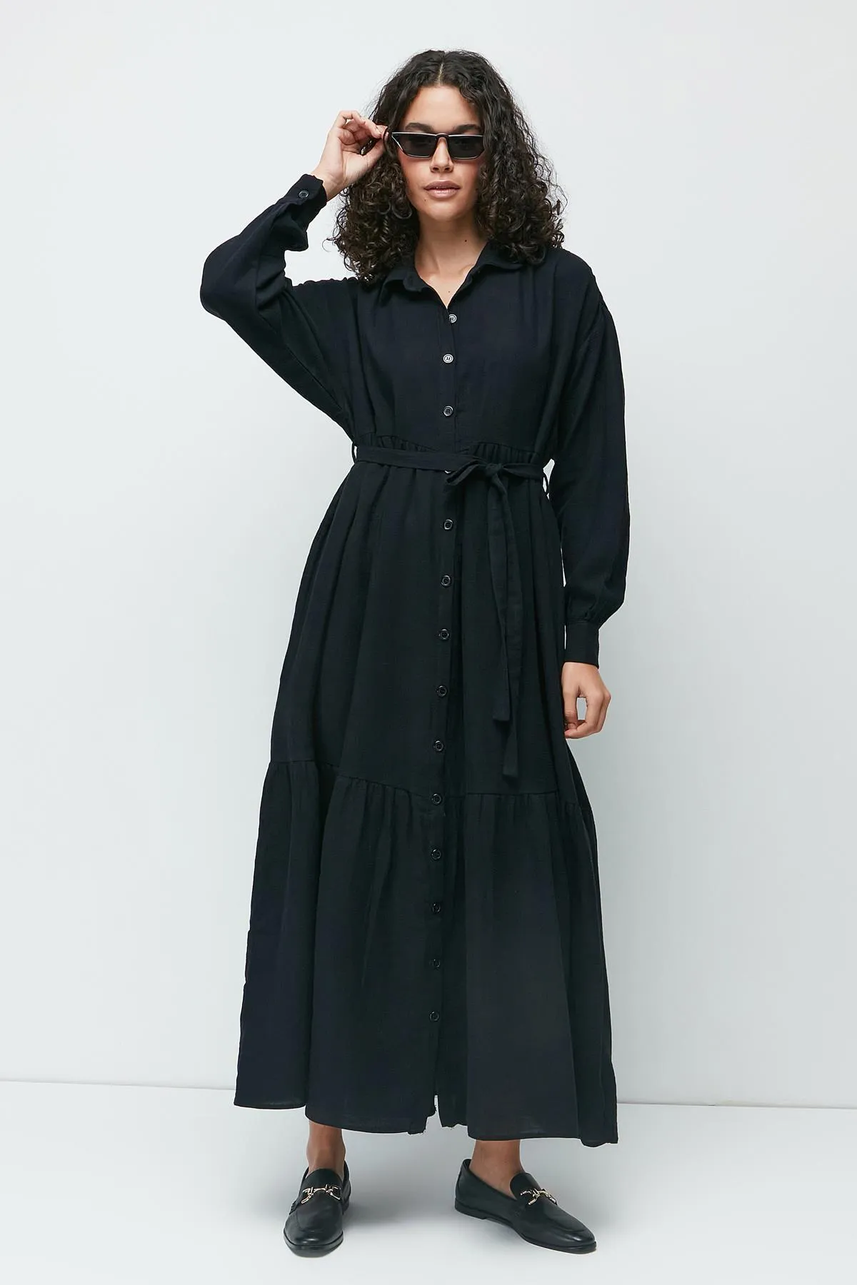 C&City  Langarmkleid aus Bio-Baumwollmusselin 9128 Schwarz