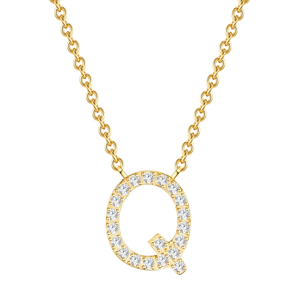 EASTSIDE Collier en acier inoxydé Lettre Q Acier inoxydable Oxyde de zirconium (CZ) en Or  collier